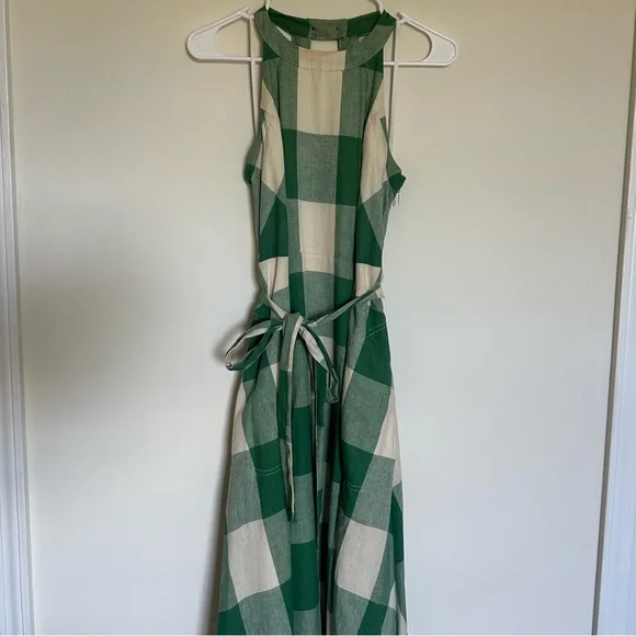Maeve by ANTHROPOLOGIE Midi Gingham green and white dress - Picture 1 of 6